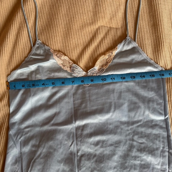 Vintage 80s Light Baby Blue Satin Lace Nightgown Lingerie Mini Slip Dress - Picture 6 of 7
